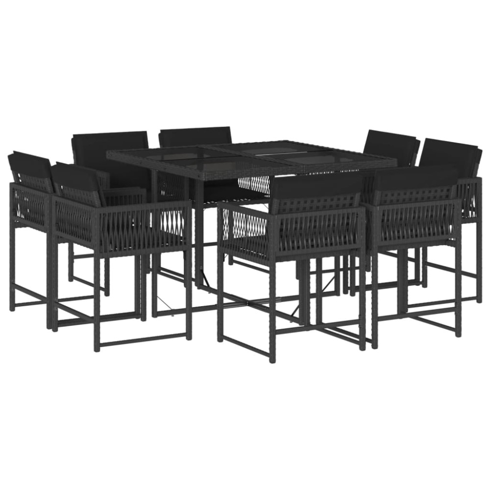 vidaXL Set mobilier de grădină cu perne, 9 piese, negru, poliratan