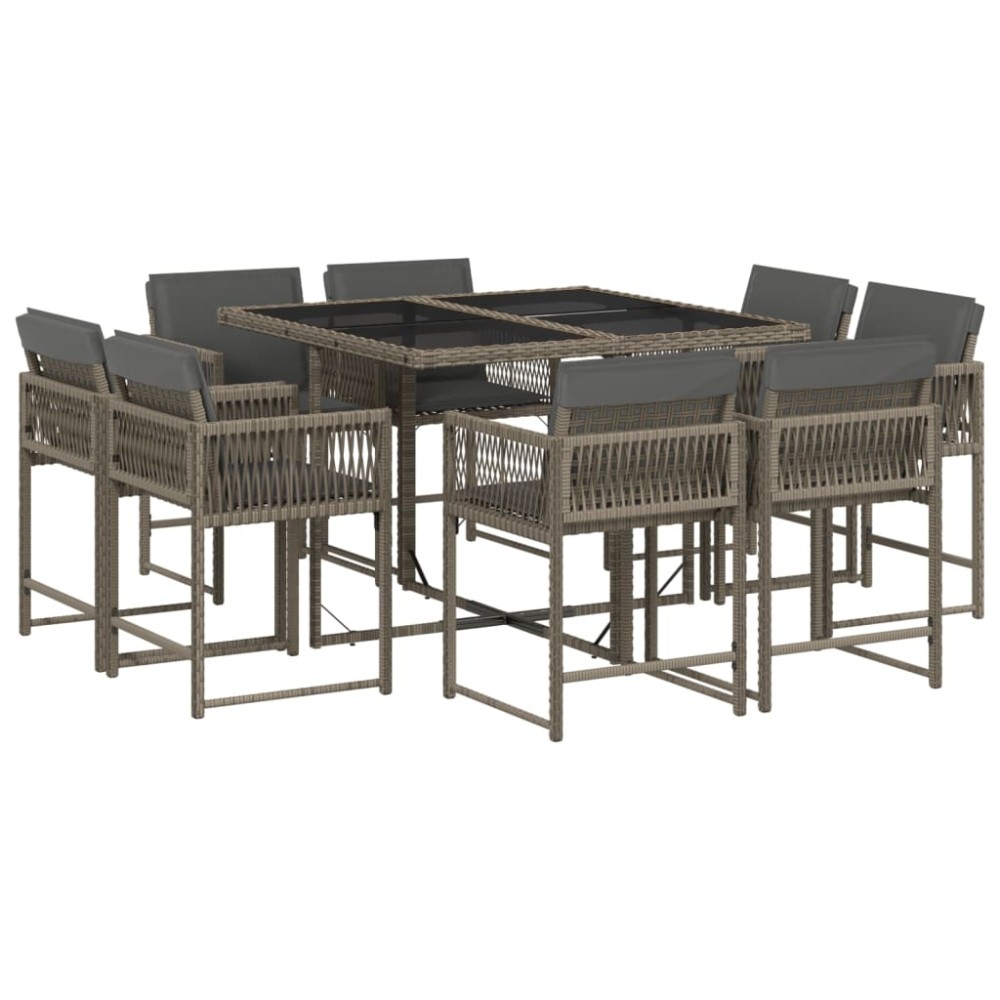 vidaXL Set mobilier grădină cu perne, 9 piese, gri, poliratan