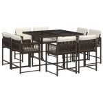 vidaXL Set mobilier de grădină cu perne, 9 piese, maro, poliratan
