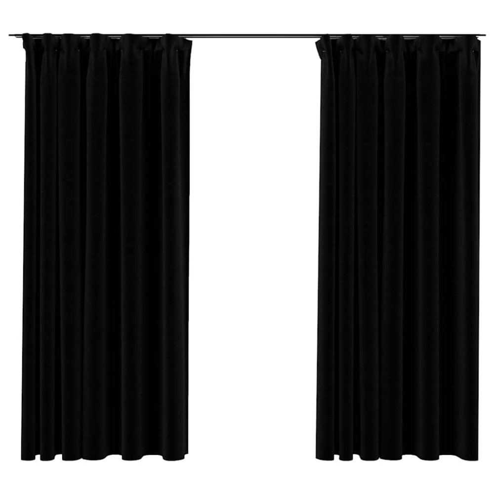 vidaXL Draperii opace aspect in, cârlige, 2 buc., negru, 140 x 175 cm
