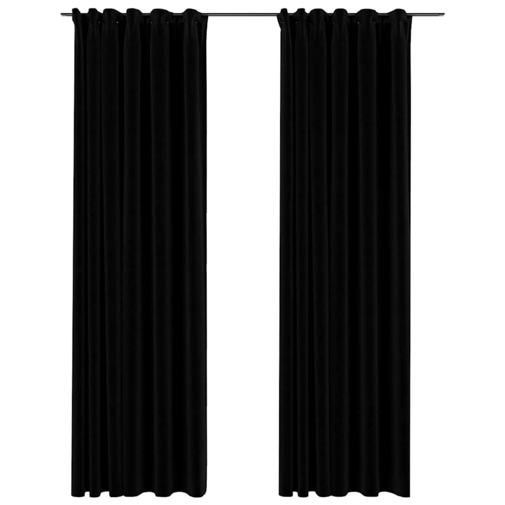 vidaXL Perdele opace aspect pânză, cârlige, 2 buc., negru, 140x225 cm
