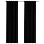 vidaXL Perdele opace aspect pânză, cârlige, 2 buc., negru, 140x225 cm