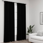 vidaXL Perdele opace aspect pânză, cârlige, 2 buc., negru, 140x245 cm vidaXL Perdele opace aspect pânză, cârlige, 2 buc., negru, 140x245 cm