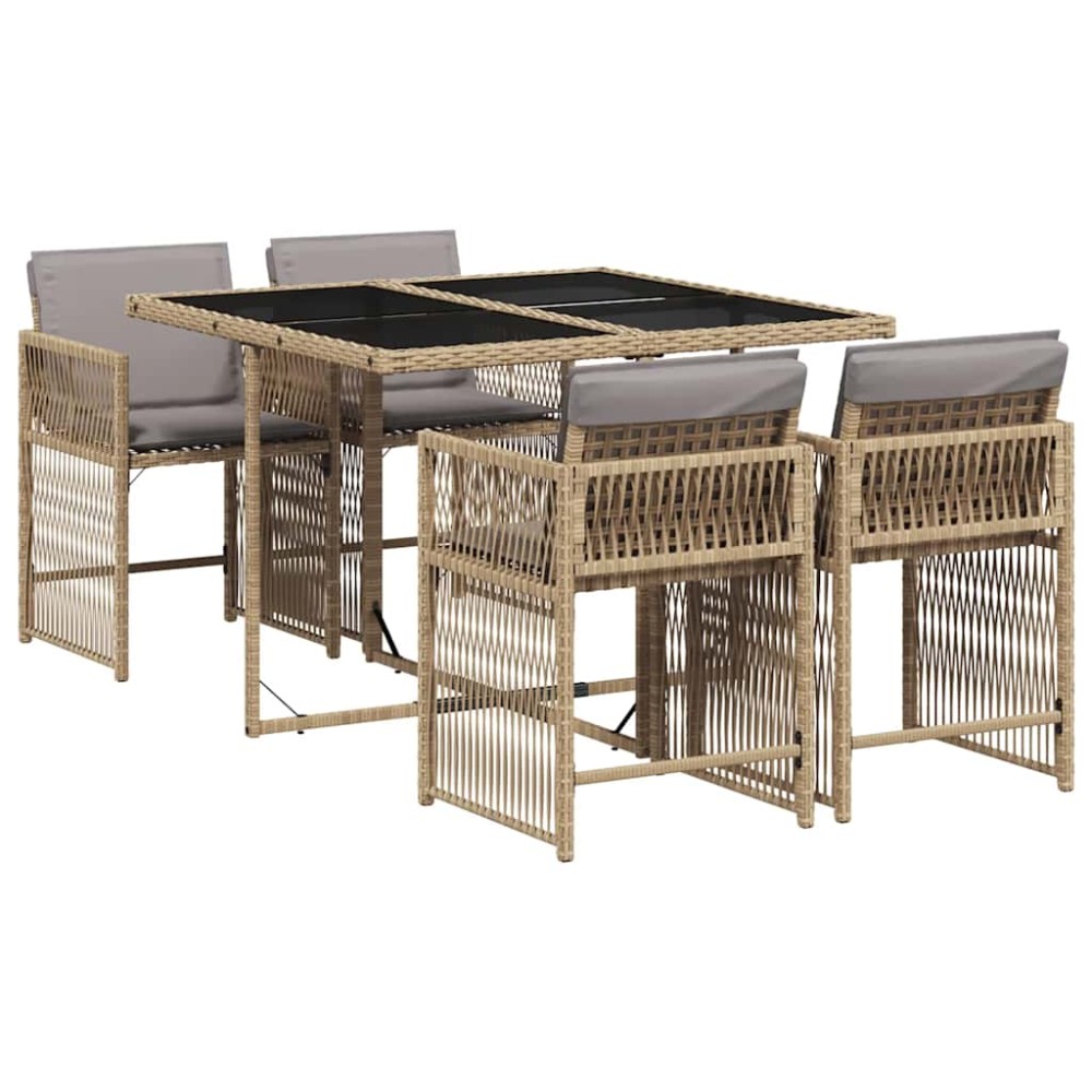 vidaXL Set mobilier pentru grădină, 5 piese, cu perne, bej, poliratan