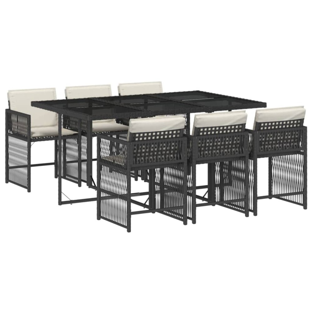 vidaXL Set mobilier de grădină cu perne, 7 piese, negru, poliratan
