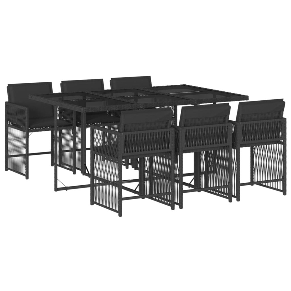 vidaXL Set mobilier de grădină cu perne, 7 piese, negru, poliratan