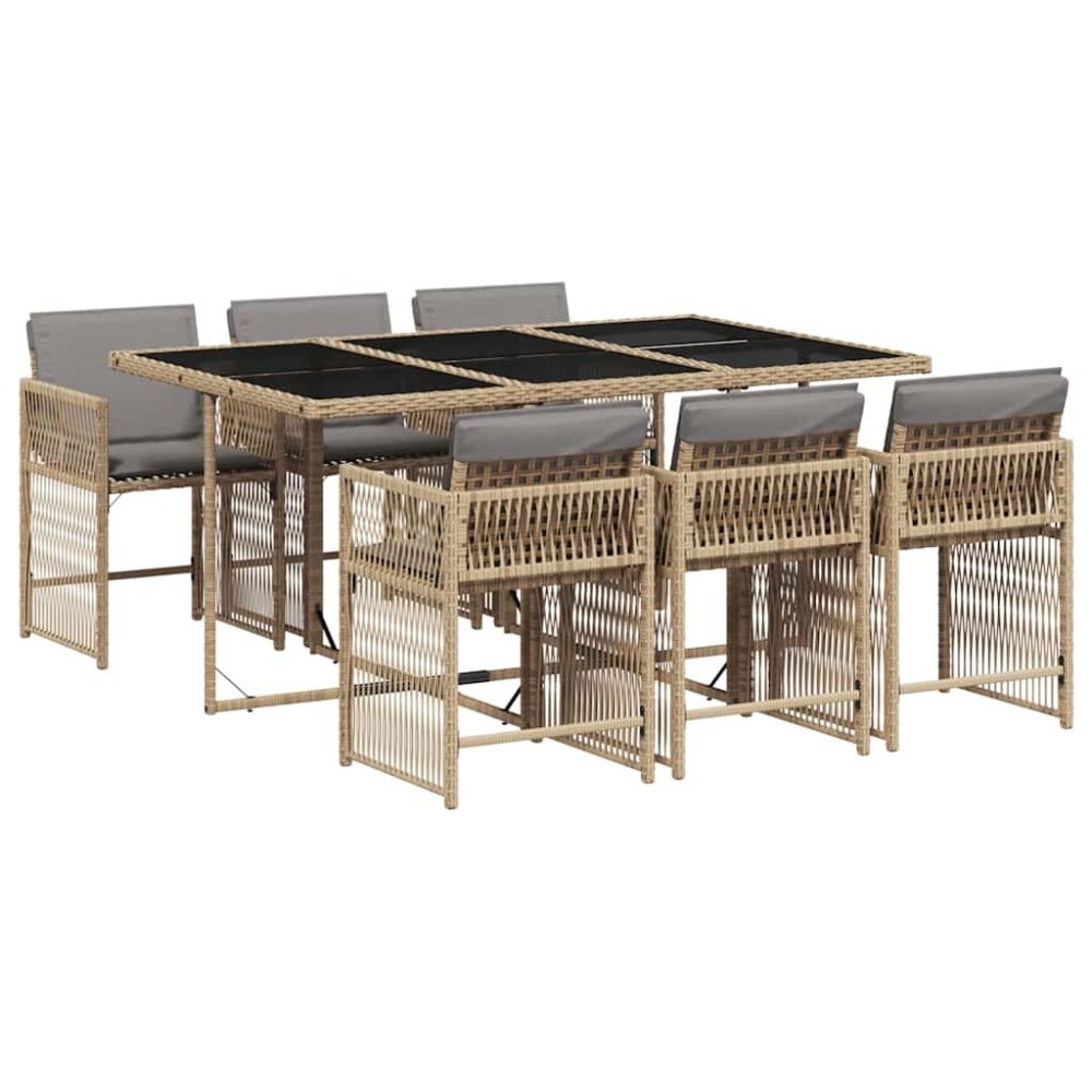vidaXL Set mobilier pentru grădină, 7 piese, cu perne, bej, poliratan
