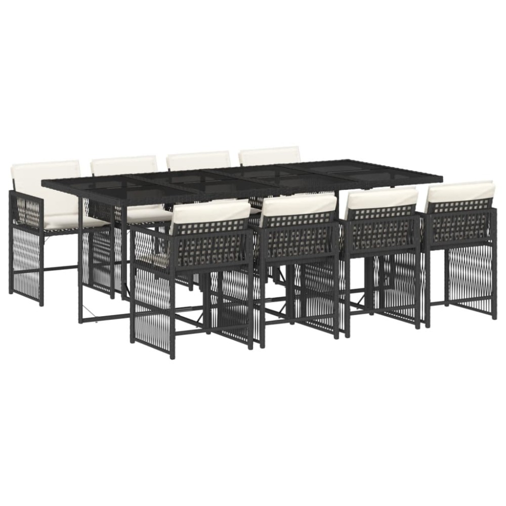 vidaXL Set mobilier de grădină cu perne, 9 piese, negru, poliratan