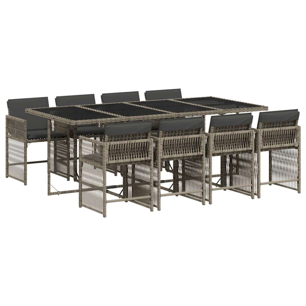 vidaXL Set mobilier grădină cu perne, 9 piese, gri, poliratan