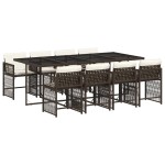 vidaXL Set mobilier de grădină cu perne, 9 piese, maro, poliratan