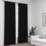 vidaXL Draperii opace aspect in, cârlige, 2 buc., antracit, 140x225 cm vidaXL Draperii opace aspect in, cârlige, 2 buc., antracit, 140x225 cm