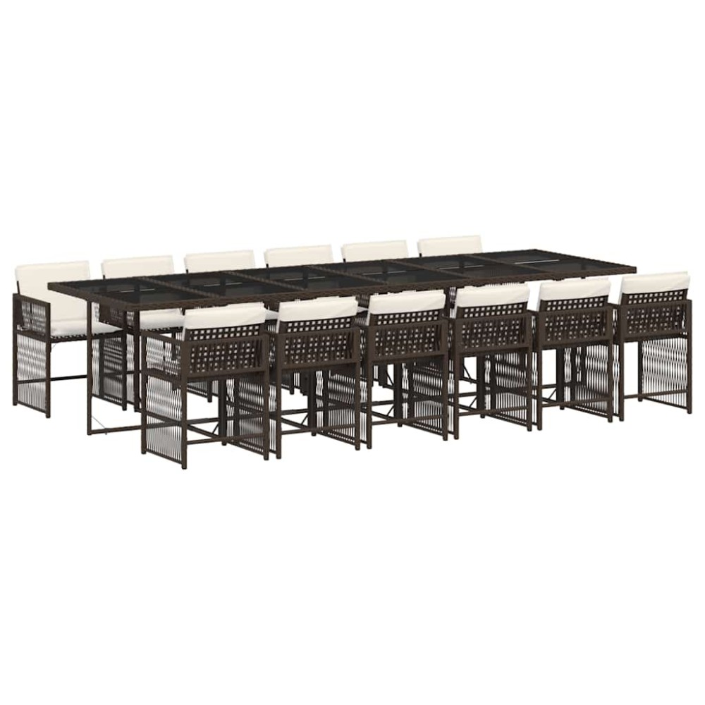 vidaXL Set mobilier de grădină, 13 piese, maro, cu perne, poliratan