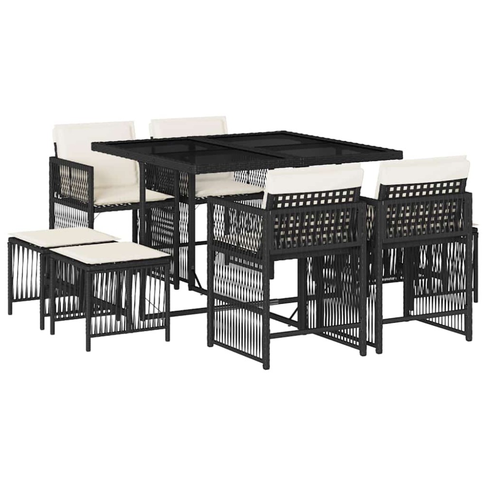 vidaXL Set mobilier de grădină cu perne, 9 piese, negru, poliratan