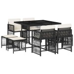 vidaXL Set mobilier de grădină cu perne, 9 piese, negru, poliratan
