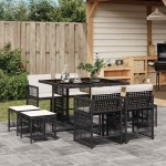 vidaXL Set mobilier de grădină cu perne, 9 piese, negru, poliratan