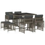 vidaXL Set mobilier grădină cu perne, 9 piese, gri, poliratan