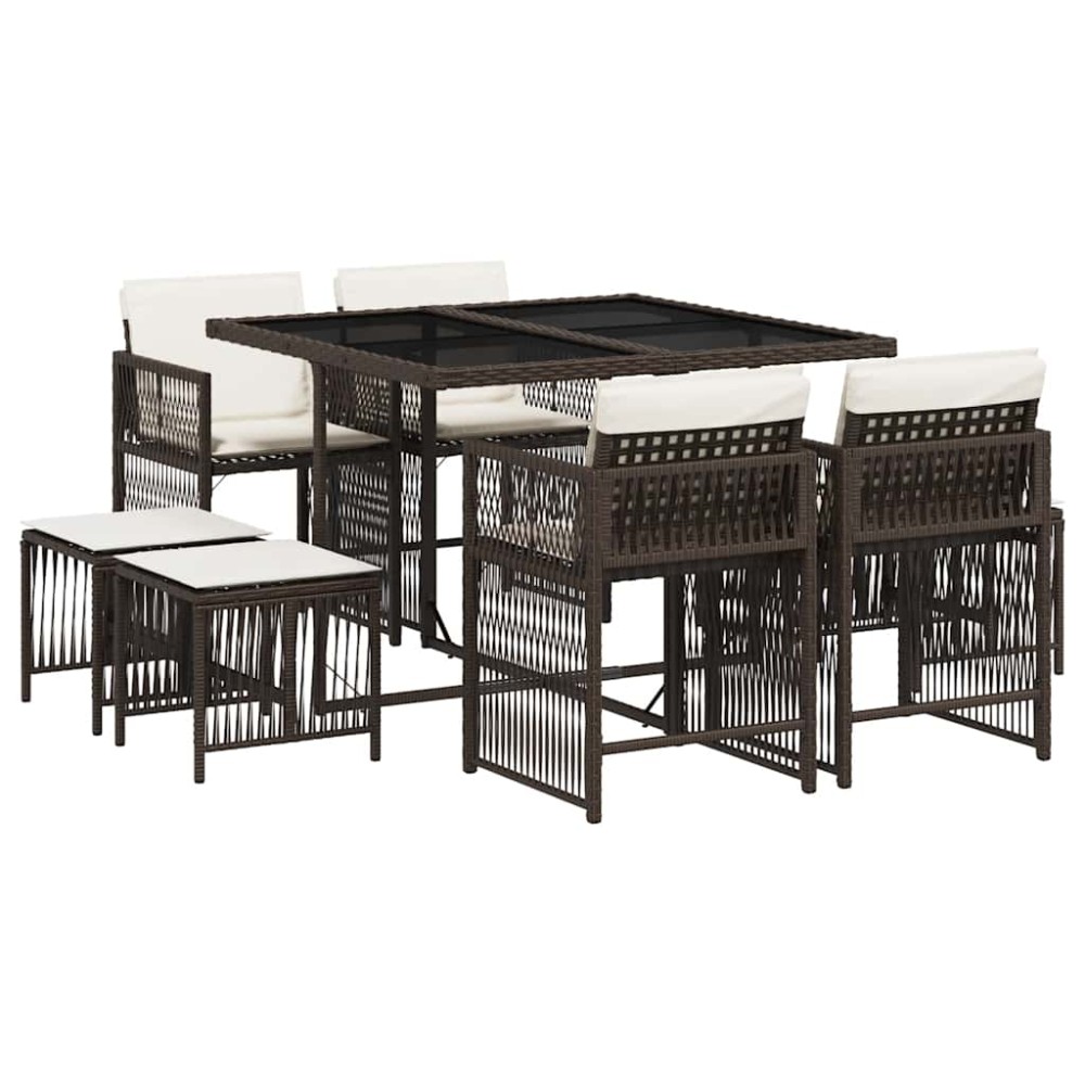 vidaXL Set mobilier de grădină cu perne, 9 piese, maro, poliratan