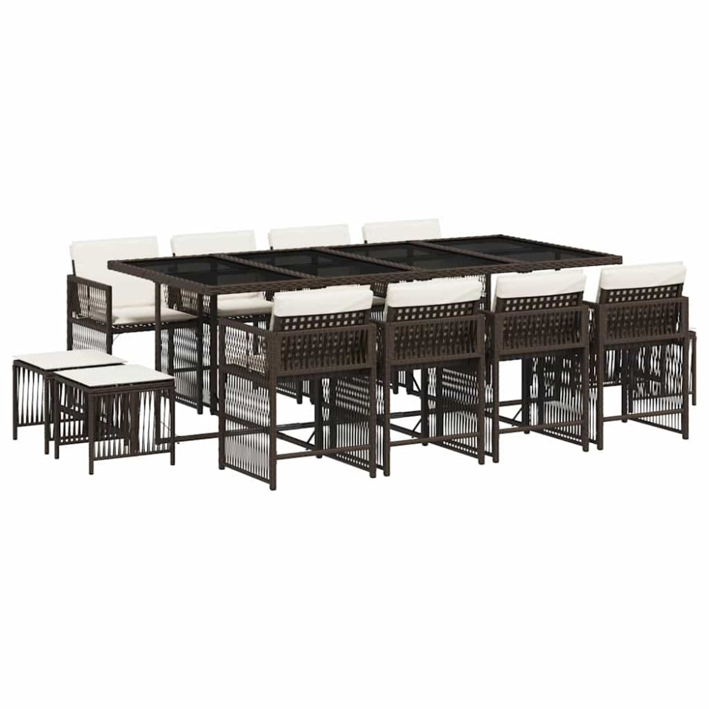 vidaXL Set mobilier de grădină, 13 piese, maro, cu perne, poliratan