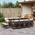 vidaXL Set mobilier de grădină, 13 piese, maro, cu perne, poliratan vidaXL Set mobilier de grădină, 13 piese, maro, cu perne, poliratan