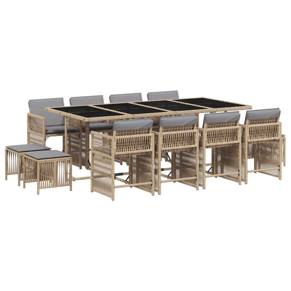 vidaXL Set mobilier grădină cu perne, 13 piese, bej combinat poliratan