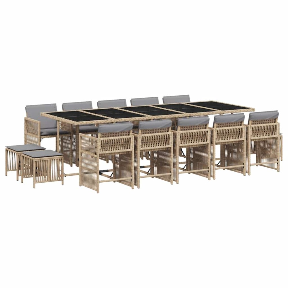 vidaXL Set mobilier grădină cu perne, 15 piese, bej combinat poliratan