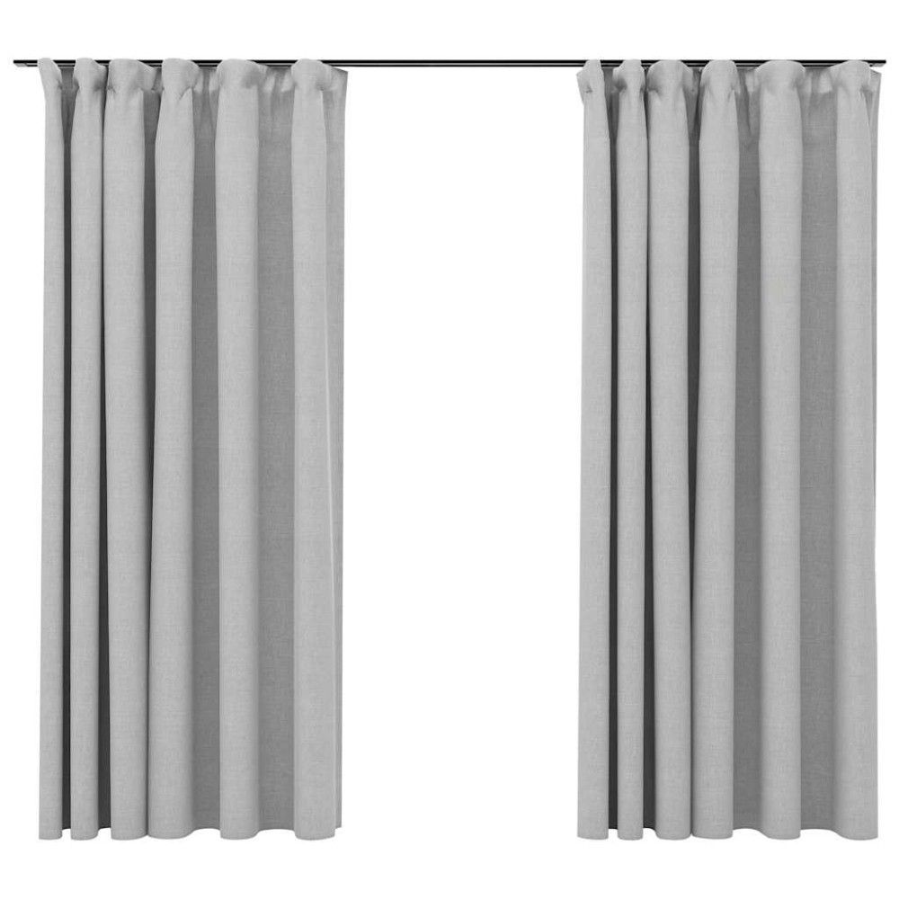 vidaXL Draperii opace aspect pânză, cu cârlige, 2 buc, gri, 140x175 cm