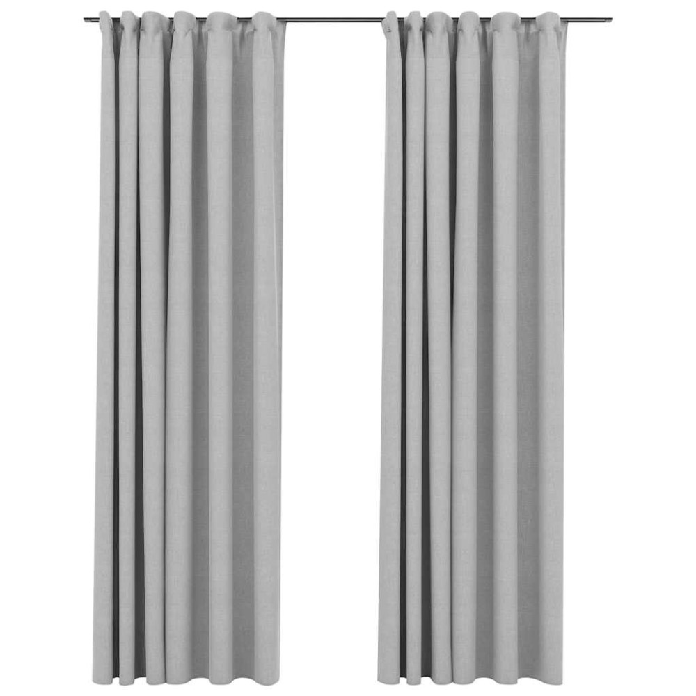 vidaXL Perdele opace aspect pânză, cârlige, 2 buc. gri, 140x225 cm