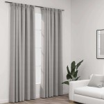 vidaXL Perdele opace aspect pânză, cârlige, 2 buc. gri, 140x225 cm vidaXL Perdele opace aspect pânză, cârlige, 2 buc. gri, 140x225 cm