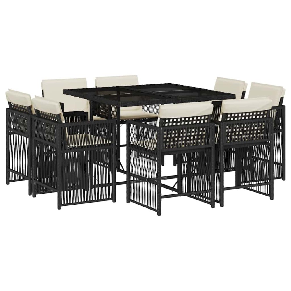 vidaXL Set mobilier de grădină cu perne, 9 piese, negru, poliratan