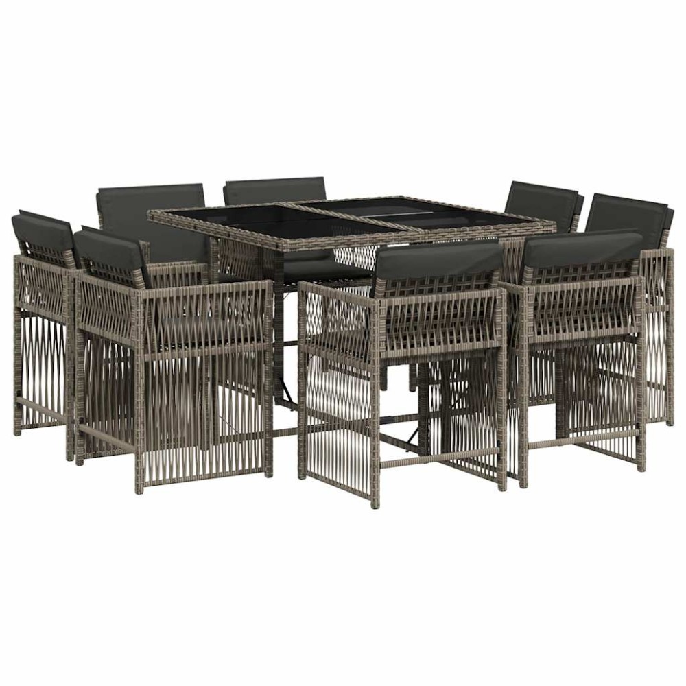vidaXL Set mobilier grădină cu perne, 9 piese, gri, poliratan
