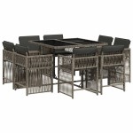 vidaXL Set mobilier grădină cu perne, 9 piese, gri, poliratan vidaXL Set mobilier grădină cu perne, 9 piese, gri, poliratan