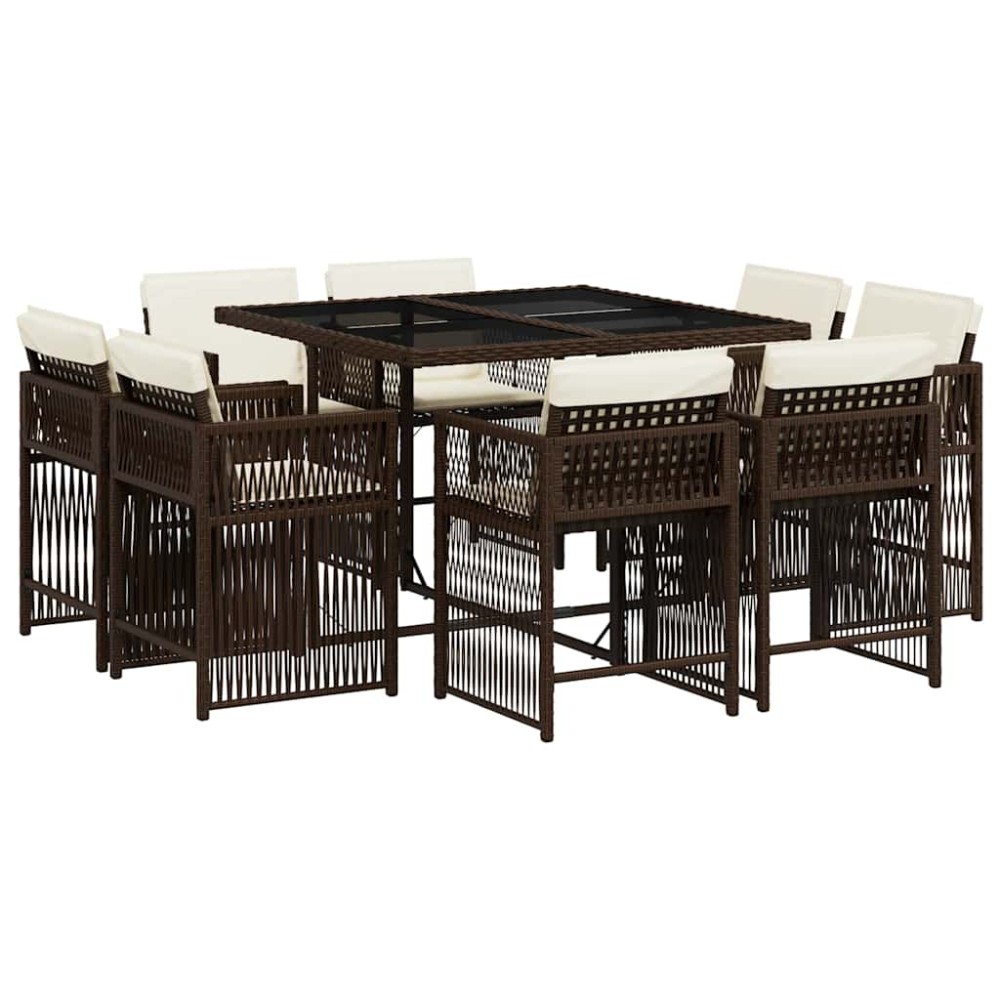 vidaXL Set mobilier de grădină cu perne, 9 piese, maro, poliratan