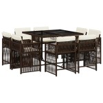 vidaXL Set mobilier de grădină cu perne, 9 piese, maro, poliratan