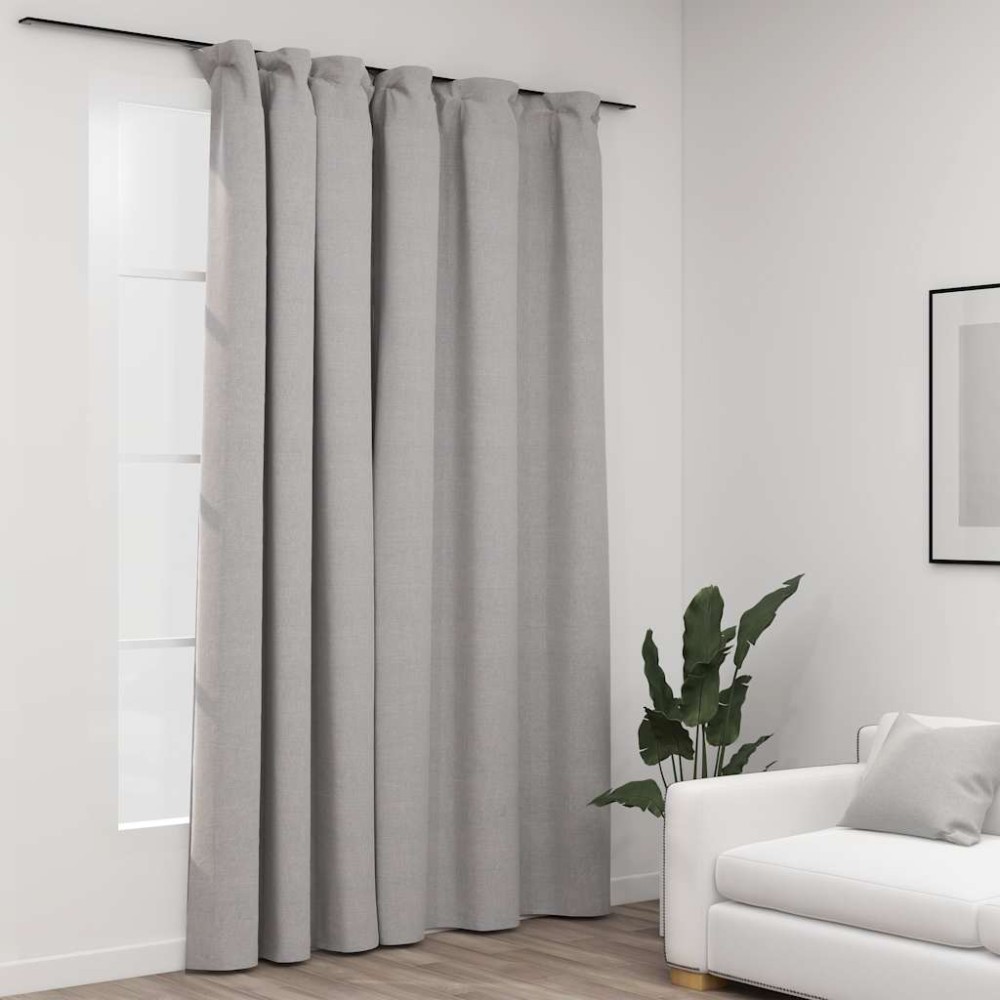 vidaXL Draperie opacă, aspect de in, gri, 290 x 245 cm, cu cârlige