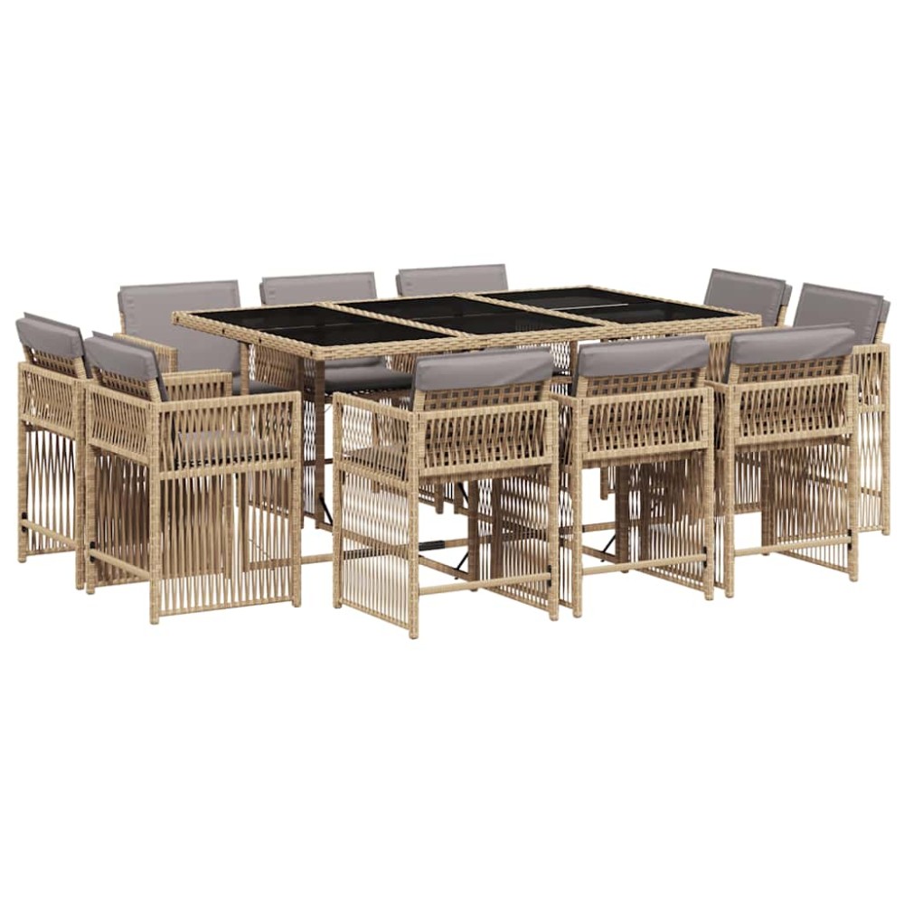 vidaXL Set mobilier grădină cu perne, 11 piese bej combinat poliratan