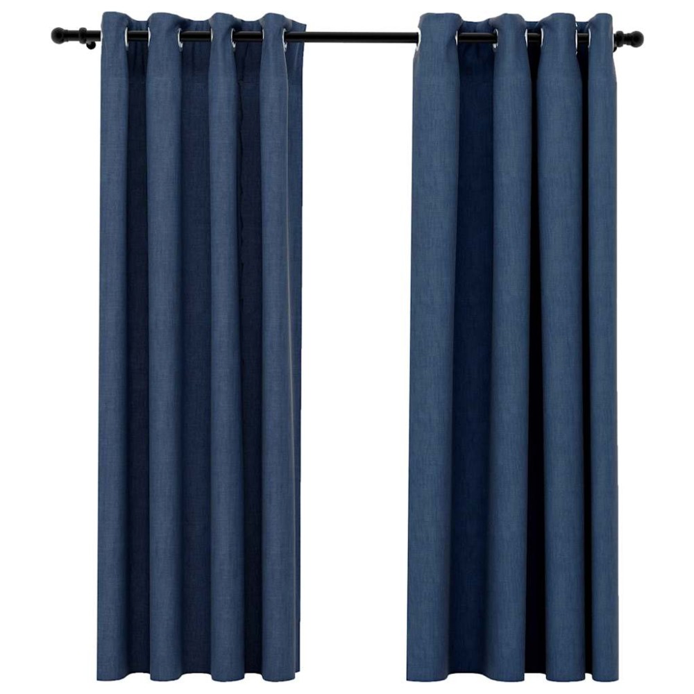 vidaXL Perdele opace aspect pânză cu ocheți 2 buc. 140x175 cm albastru