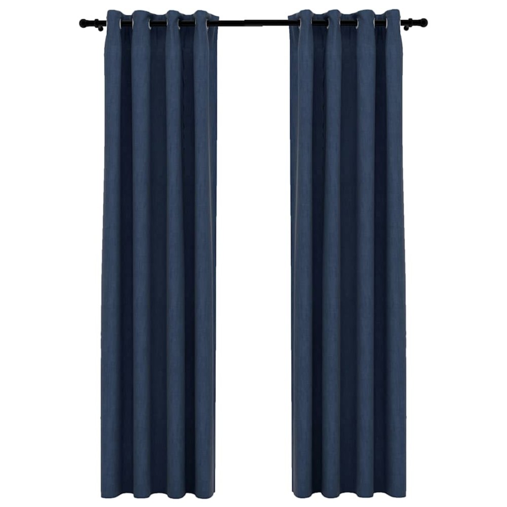 vidaXL Perdele opace aspect pânză cu ocheți 2 buc. albastru 140x225 cm