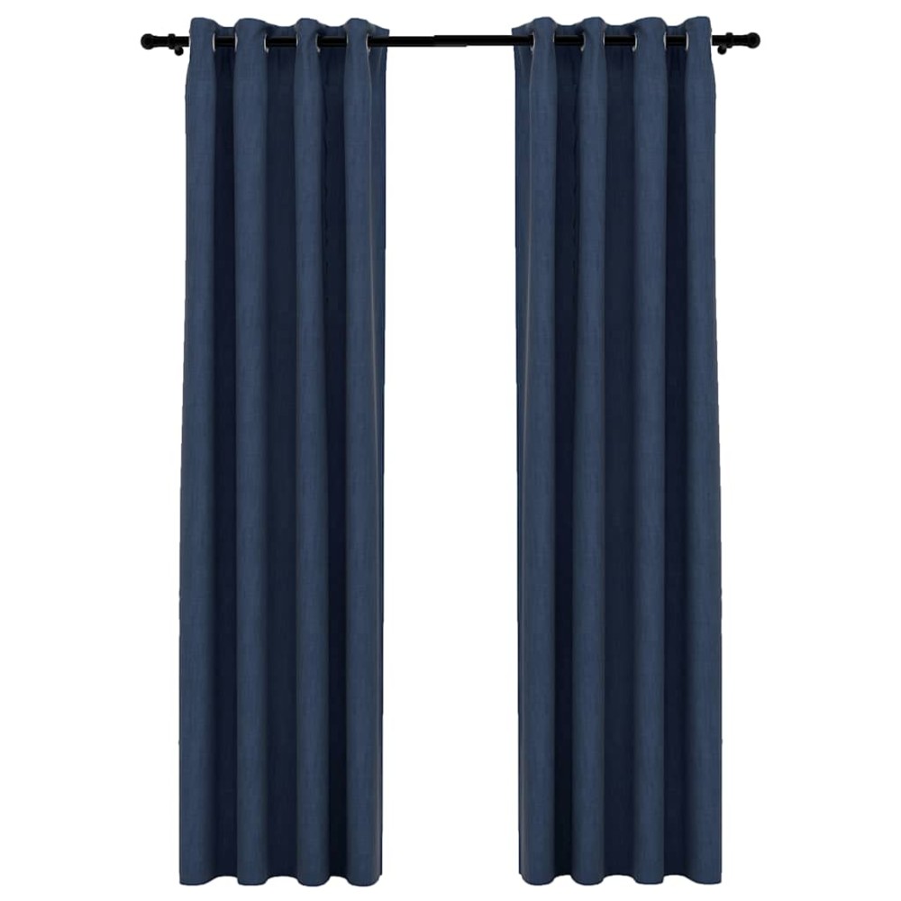 vidaXL Perdele opace aspect pânză cu ocheți 2 buc albastru 140x245 cm
