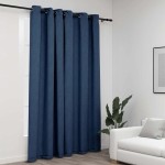 vidaXL Perdea opacă, aspect pânză, cu ocheți, albastru, 290x245 cm vidaXL Perdea opacă, aspect pânză, cu ocheți, albastru, 290x245 cm