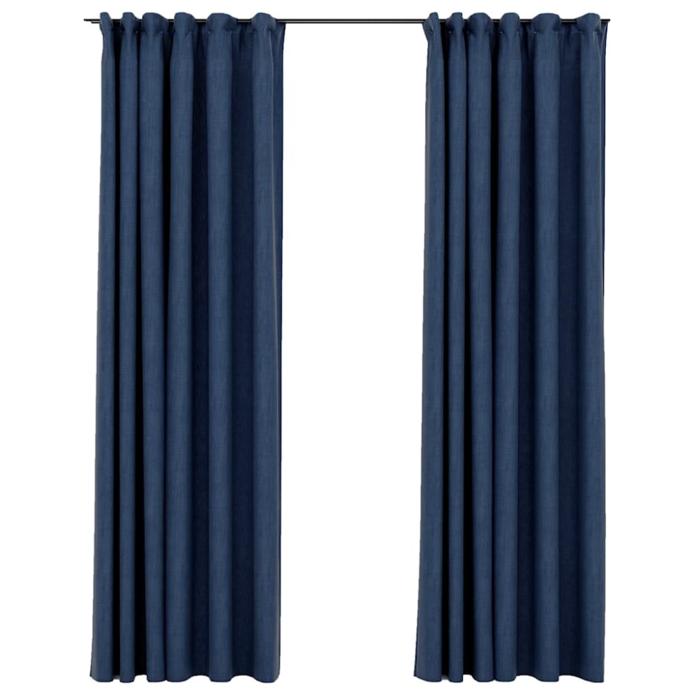 vidaXL Perdele opace aspect pânză cârlige, 2 buc, albastru, 140x225 cm