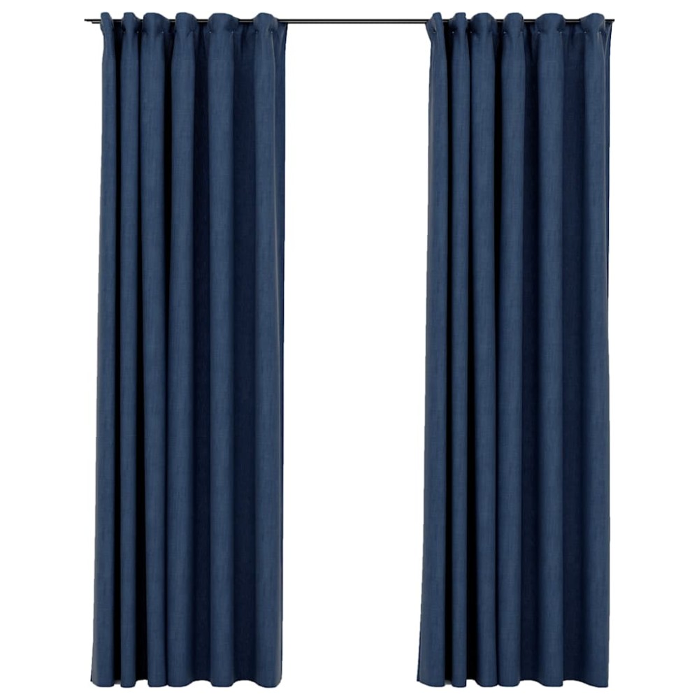 vidaXL Draperii opace aspect in, cârlige, 2 buc., albastru, 140x245 cm