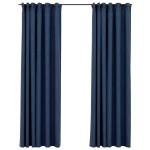 vidaXL Draperii opace aspect in, cârlige, 2 buc., albastru, 140x245 cm vidaXL Draperii opace aspect in, cârlige, 2 buc., albastru, 140x245 cm