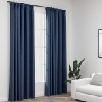 vidaXL Draperii opace aspect in, cârlige, 2 buc., albastru, 140x245 cm vidaXL Draperii opace aspect in, cârlige, 2 buc., albastru, 140x245 cm
