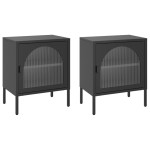 vidaXL Noptiere, 2 buc., negru, 50x35x60 cm, sticlă și oțel vidaXL Noptiere, 2 buc., negru, 50x35x60 cm, sticlă și oțel
