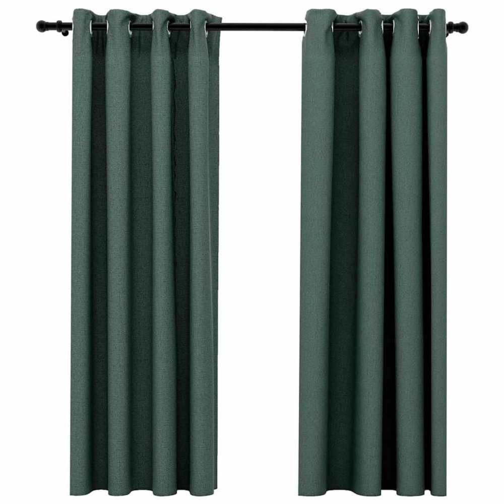 vidaXL Perdele opace aspect pânză cu ocheți 2 buc. verde 140x175 cm