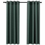 vidaXL Perdele opace aspect pânză cu ocheți 2 buc. verde 140x175 cm