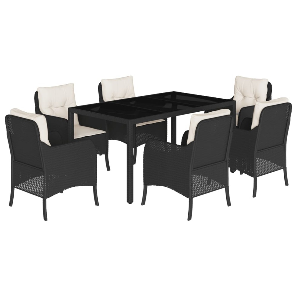vidaXL Set mobilier de grădină cu perne, 7 piese, negru, poliratan