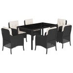 vidaXL Set mobilier de grădină cu perne, 7 piese, negru, poliratan vidaXL Set mobilier de grădină cu perne, 7 piese, negru, poliratan