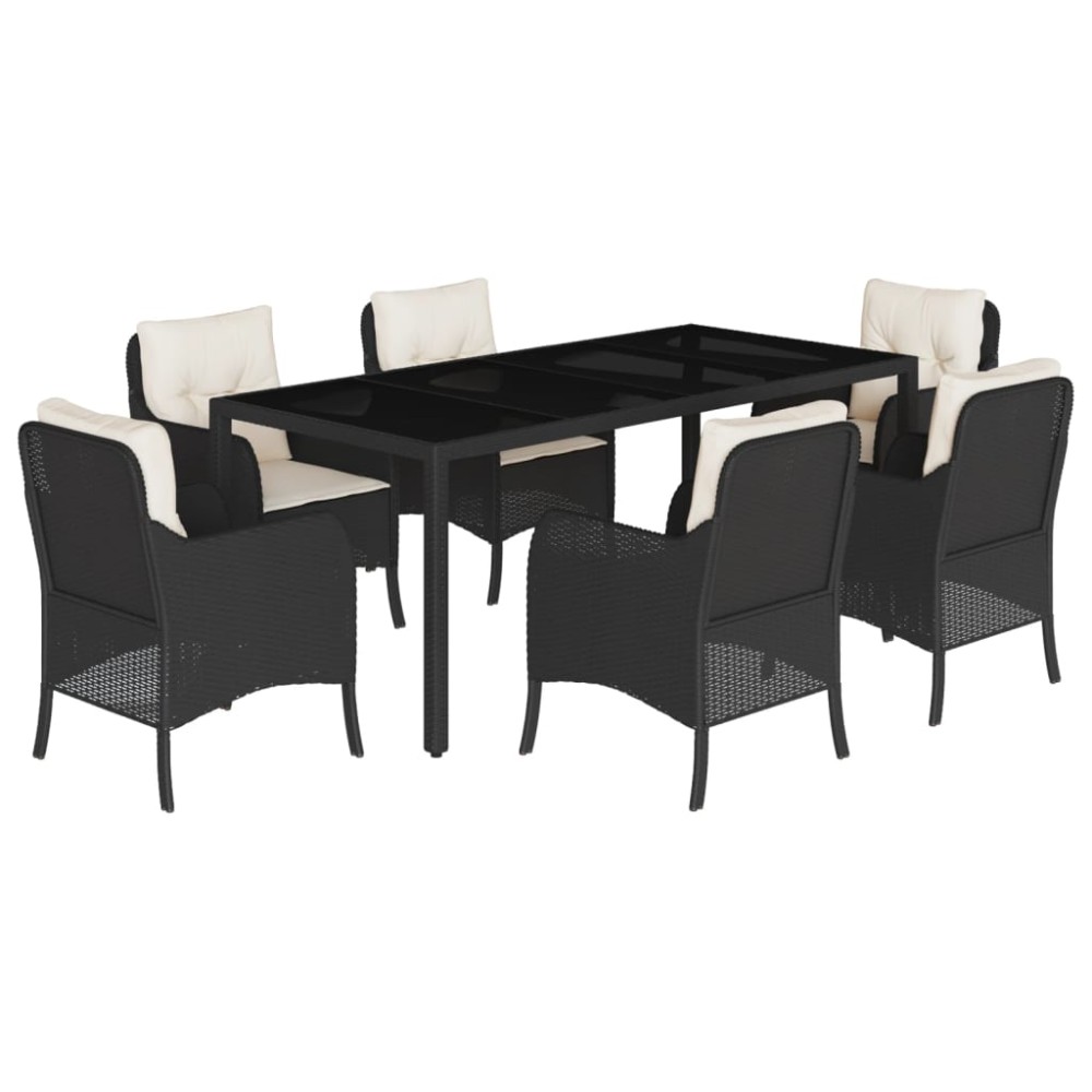 vidaXL Set mobilier de grădină cu perne, 7 piese, negru, poliratan
