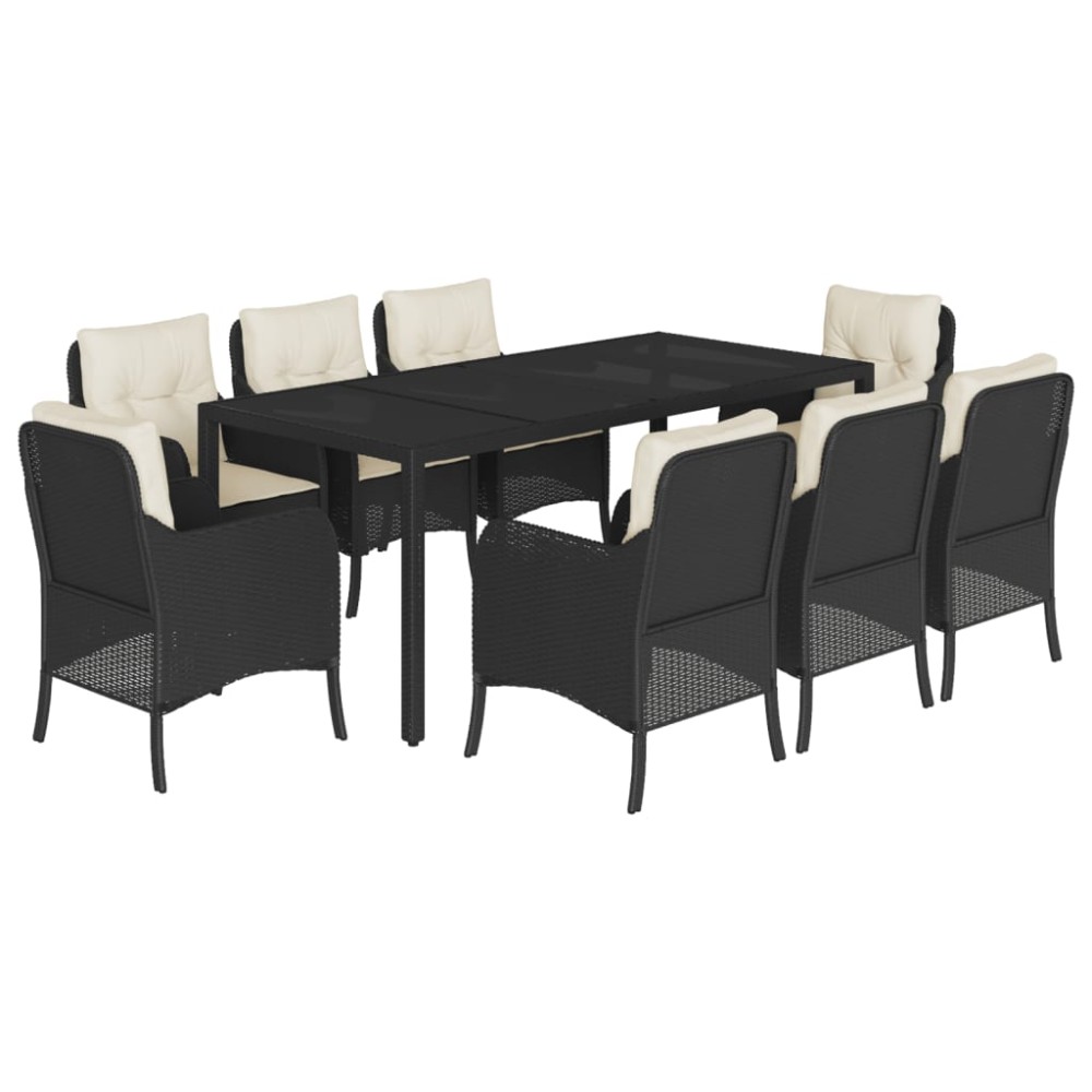 vidaXL Set mobilier de grădină cu perne, 9 piese, negru, poliratan